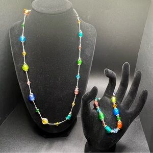 Colorful glass bead necklace bracelet set multicolor statement jewelry